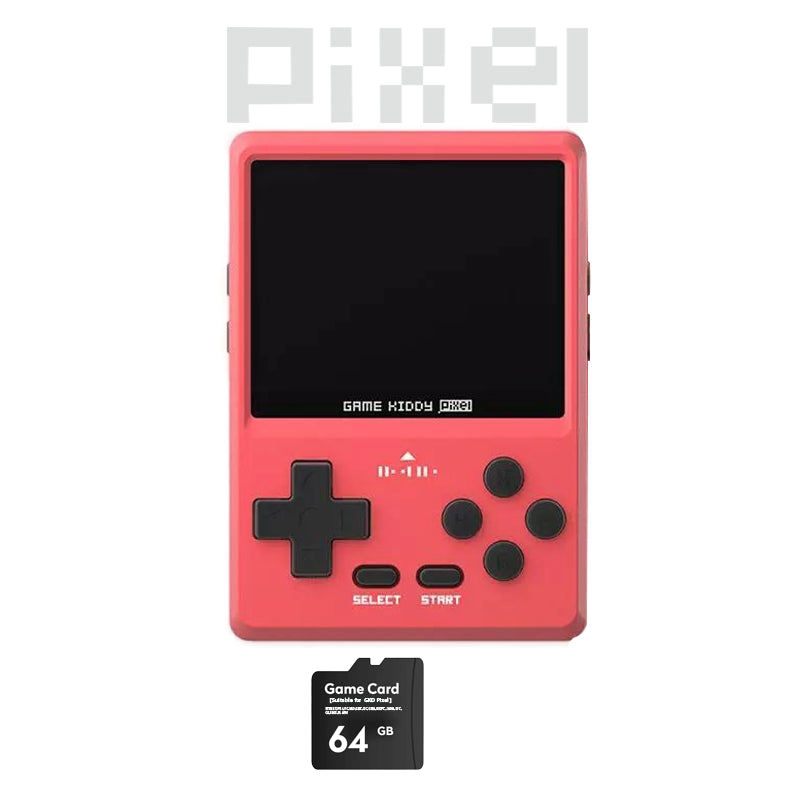 GKD Pixel Handheld Game Console Alloy CNC Body 2.4’’ IPS Screen IUX  Ingenic X1830 128MB DDR2 RAM  Battery 1300mAh Four-Level Power Indicator  Multimedia Media Video Player KeyChain over 34 Emulators with 10K games pre-installed