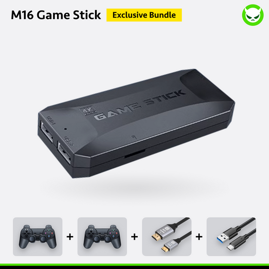 【Double Controllers/Bluetooth/4K HDMI/20000Games/PS1】M16 Game Stick【Buy 1 Get 2 Controllers+1 Bluetooth Connector+1 HDMI Cable+1 USB Cable】4K HDMI Output 2.4G Wireless Controller Game Stick Over 25+ Emulators with 20,000 Classic Retro Games Pre-installed